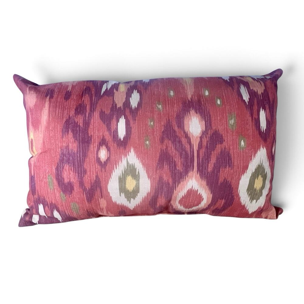 Pottery Barn Ikat Lumbar Pillow 26x18 Boho Global Coral Accent Pillow Southwest